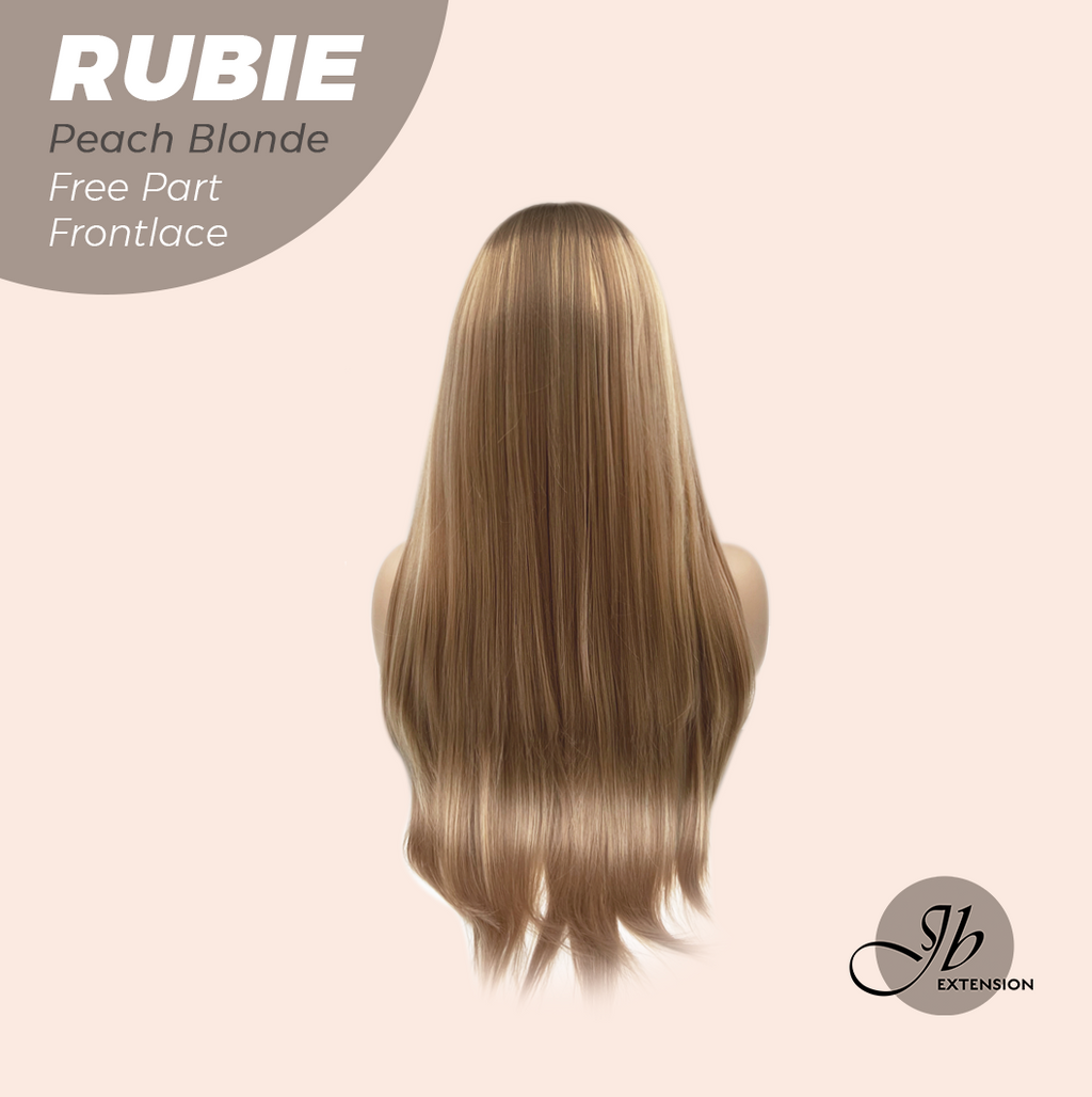 JBEXTENSION 30 Inches Peach Blonde Long Straight Fiber X, Tangle Less Pre-Cut Free Part Frontlae Glueless Wig RUBIE PEACH BLONDE【FIBER X】