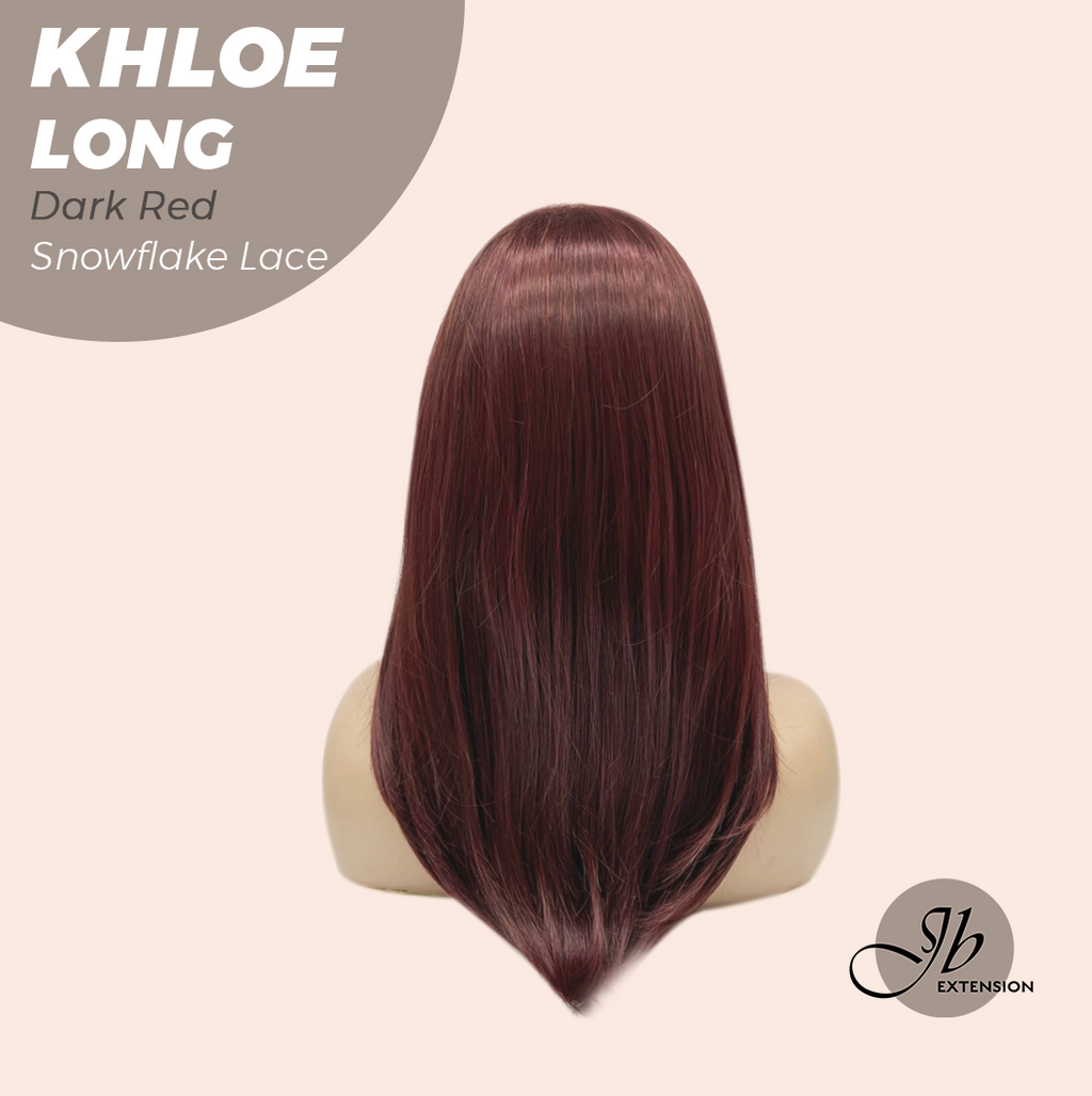 JBEXTENSION 18 Inches Dark Red Pre-Cut Snowflake Lace Frontlace Glueless Wig KHLOE LONG DARK RED【PERMATEASE】【BENDY EAR TABS】