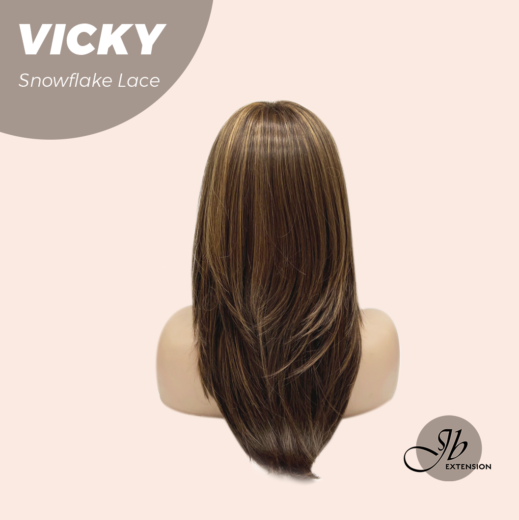 JBEXTENSION 20 Inches Caramel Pre-Cut Snowflake Lace Frontlace Glueless Wig VICKY【PERMATEASE】【BENDY EAR TABS】- S/M