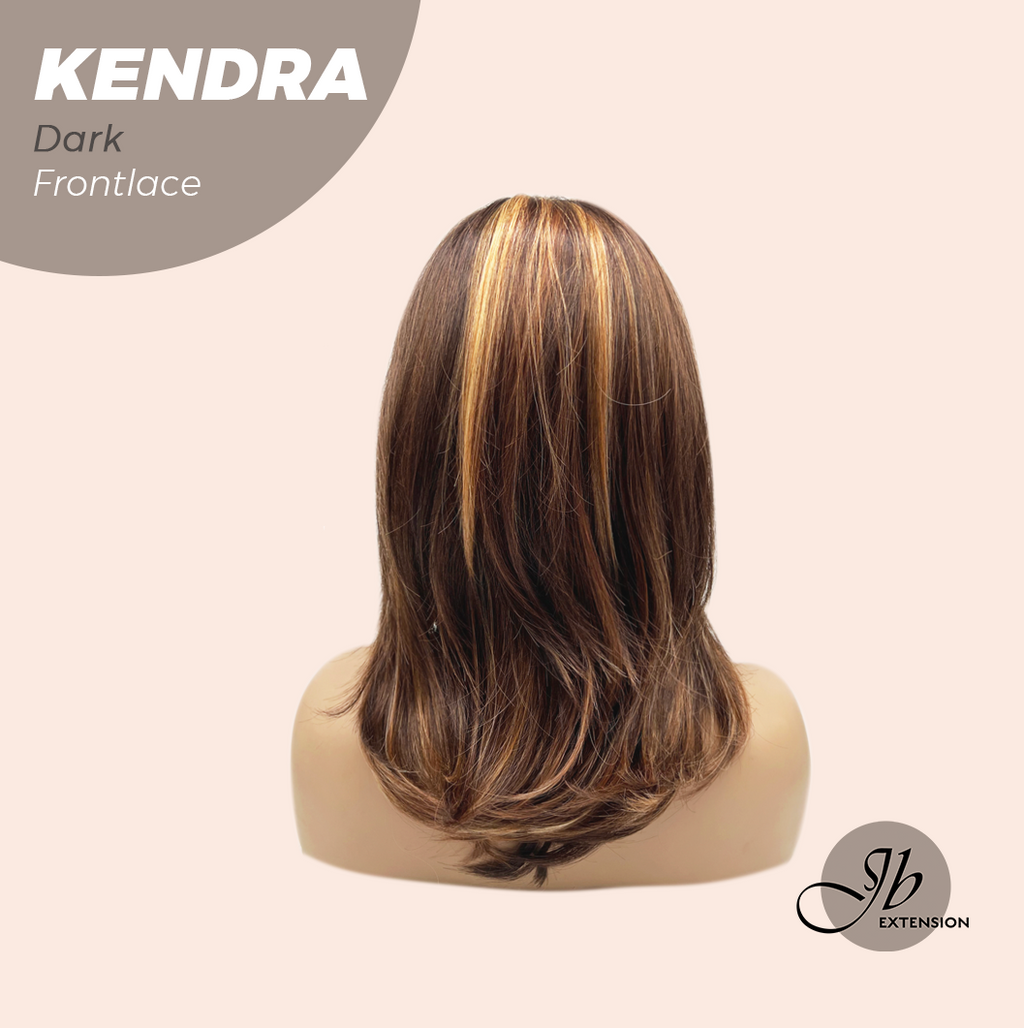 JBEXTENSION 16 Inches Dark Auburn Highlight Pre-Cut Frontlace Glueless Wig KENDRA DARK