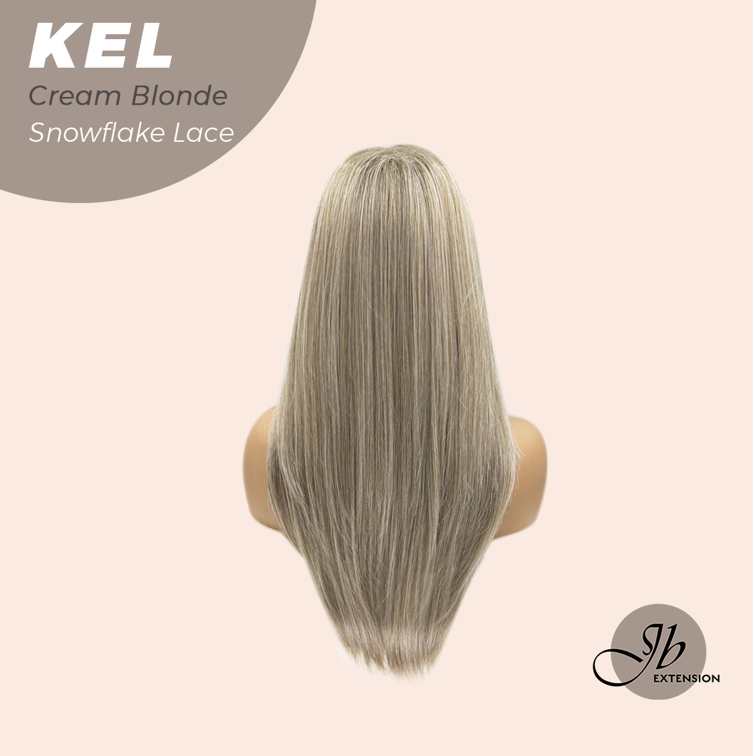 JBEXTENSION 22 Inches Cream Blonde Pre-Cut Snowflake Lace Frontlace Glueless Wig KEL CREAM BLONDE【PERMATEASE】【BENDY EAR TABS】- S/M