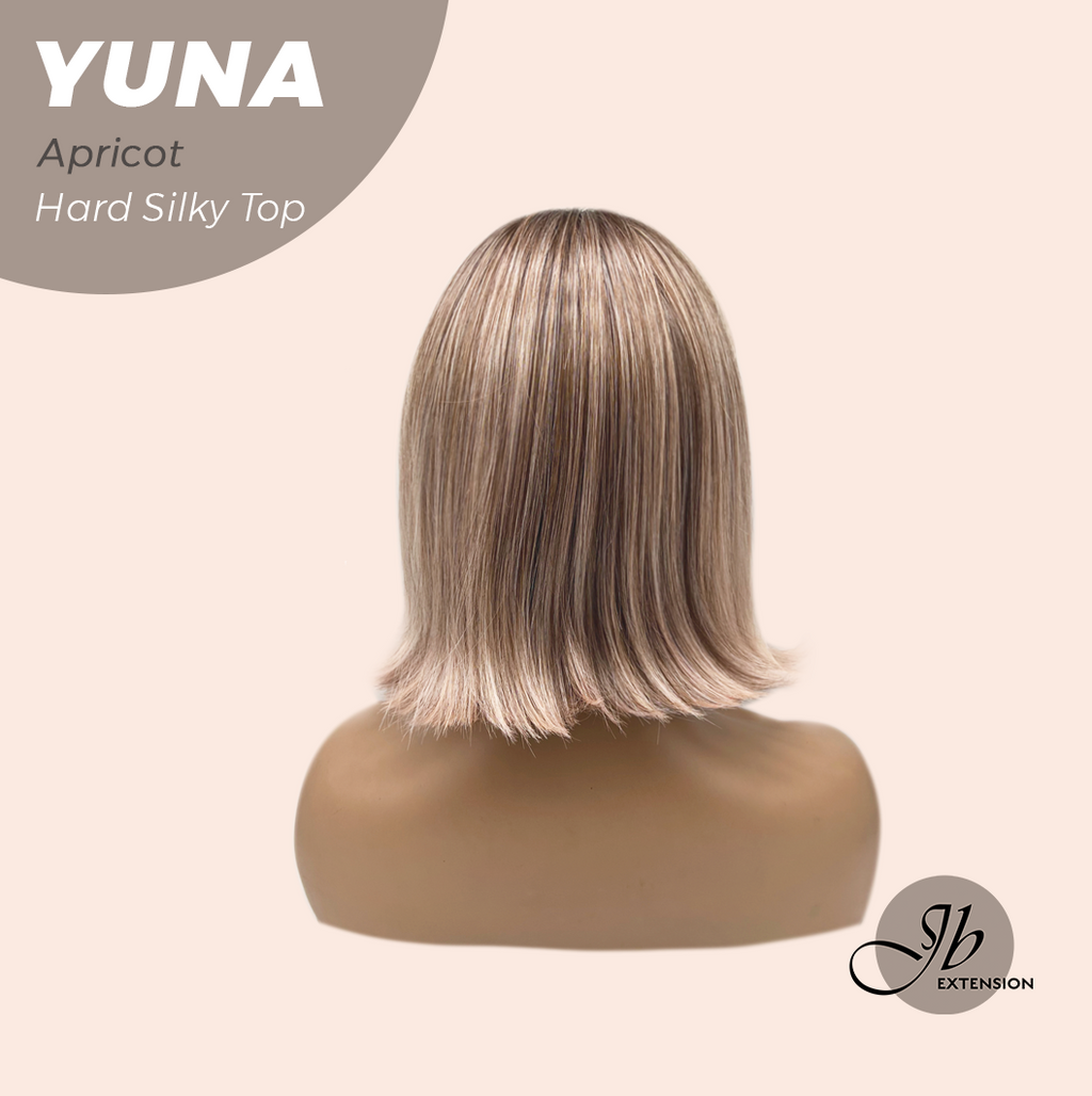 JBEXTENSION 12 Inches Scalpiana Apricot 3.5X4 Hard Silky Top Natural Scalp Effect Women Wig With Bangs YUNA APRICOT