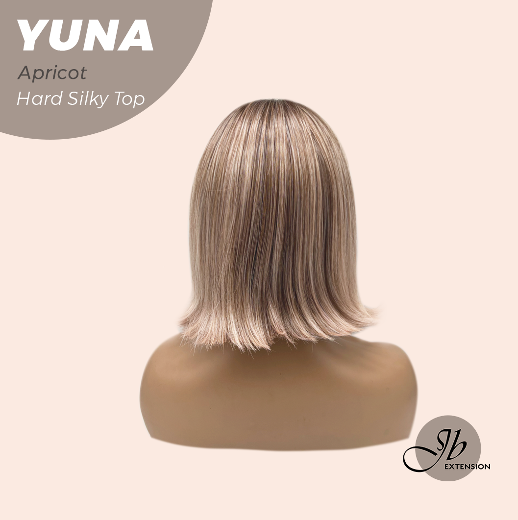 JBEXTENSION 12 Inches Scalpiana Apricot 3.5X4 Hard Silky Top Natural Scalp Effect Women Wig With Bangs YUNA APRICOT