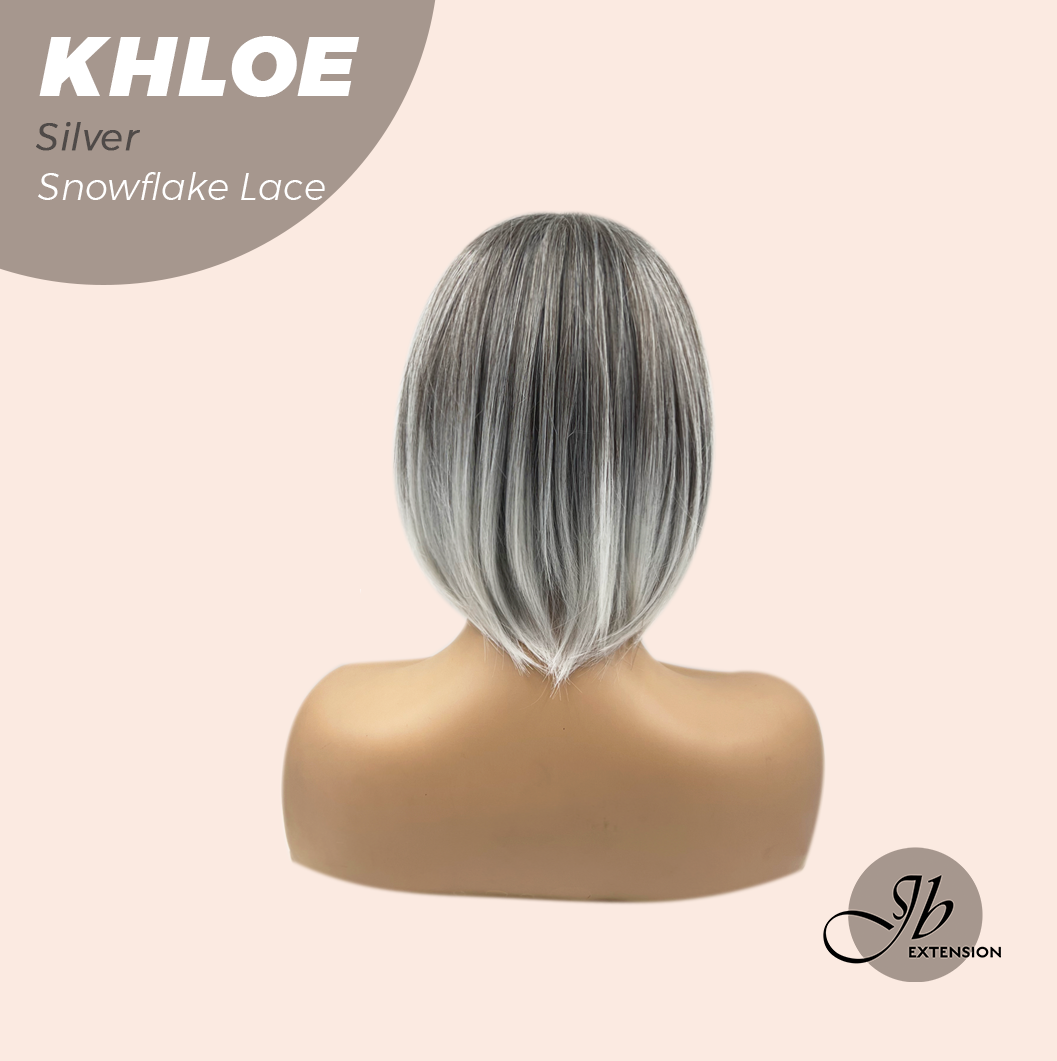 JBEXTENSION 12 Inches Bob Cut Silver Pre-Cut Snowflake Lace Frontlace Glueless Wig KHLOE SILVER【PERMATEASE】【BENDY EAR TABS】- M/L