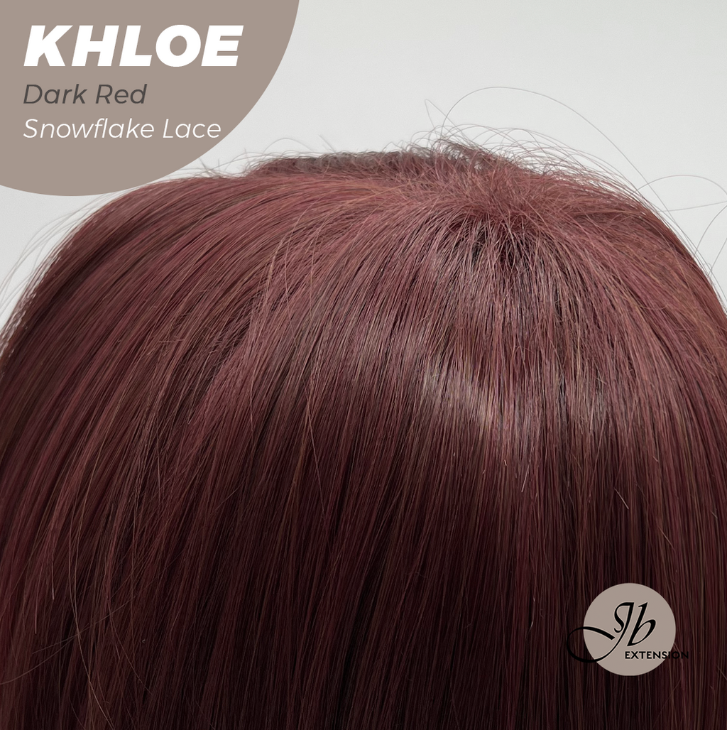 JBEXTENSION 12 Inches Bob Cut Dark Red Pre-Cut Snowflake Lace Frontlace Glueless Wig KHLOE DARK RED【PERMATEASE】【BENDY EAR TABS】- M/L