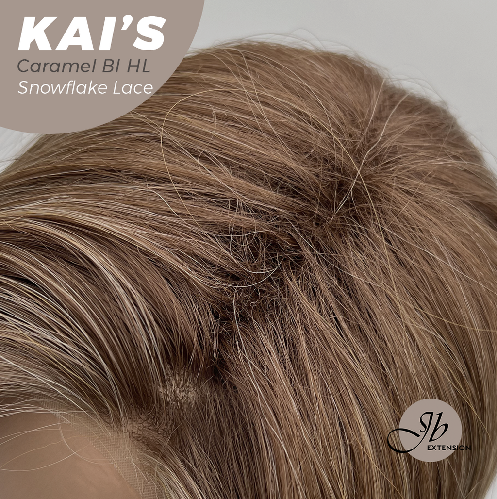 JBEXTENSION 18 Inches Caramel Blonde Highlight Pre-Cut Snowflake Lace Frontlace Glueless Wig KAI'S CARAMEL BLONDE HIGHLIGHT【PERMATEASE】【BENDY EAR TABS】