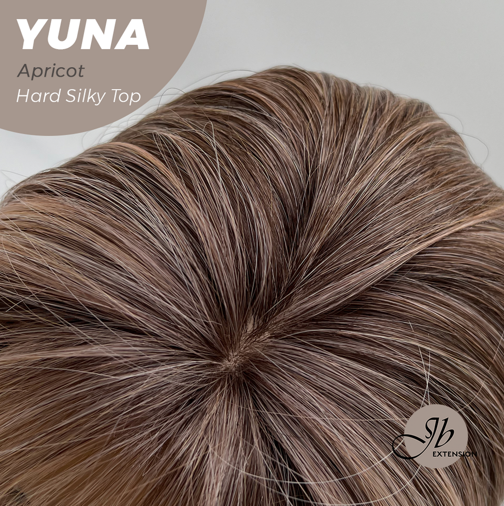JBEXTENSION 12 Inches Scalpiana Apricot 3.5X4 Hard Silky Top Natural Scalp Effect Women Wig With Bangs YUNA APRICOT