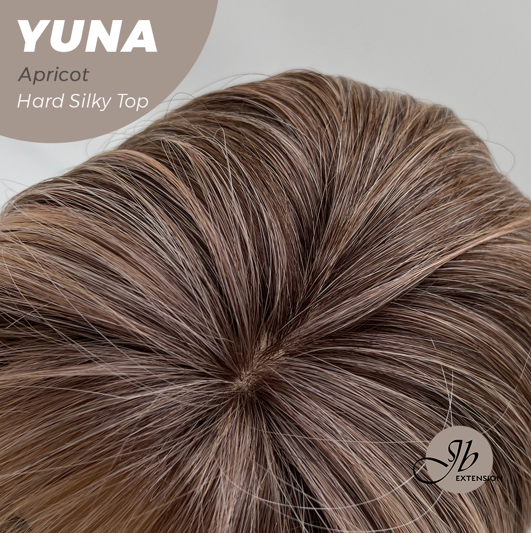 JBEXTENSION 12 Inches Scalpiana Apricot 3.5X4 Hard Silky Top Natural Scalp Effect Women Wig With Bangs YUNA APRICOT