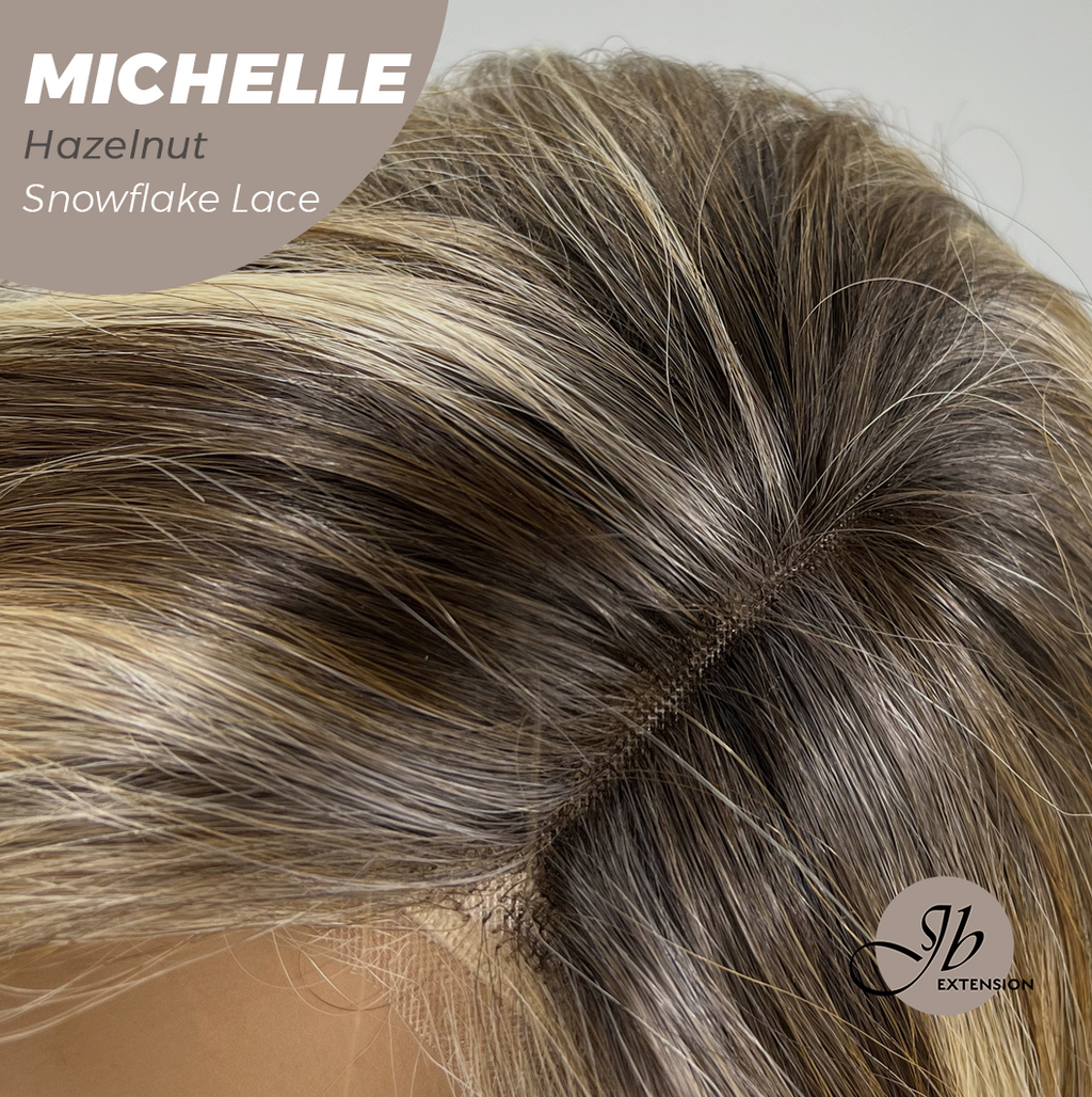 JBEXTENSION 10 Inches Hazelnut Blonde Highlight Pre-Cut Side Part Snowflake Lace Frontlace Glueless Wig MICHELLE HAZELNUT【BENDY EAR TABS】