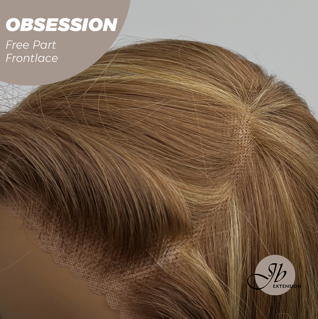 JBEXTENSION 24 Inches Brown With Highlight Wave 13X6 Pre-Cut Free Part Frontlace Glueless Wig OBSESSION