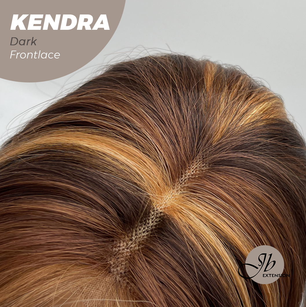 JBEXTENSION 16 Inches Dark Auburn Highlight Pre-Cut Frontlace Glueless Wig KENDRA DARK