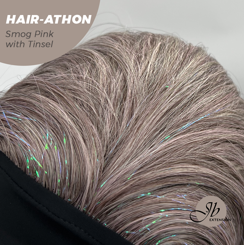 JBEXTENSION 18 Inches Curly Smog Pink with Tinsel Headband Wig HAIR-ATHON - SMOG PINK WITH TINSEL