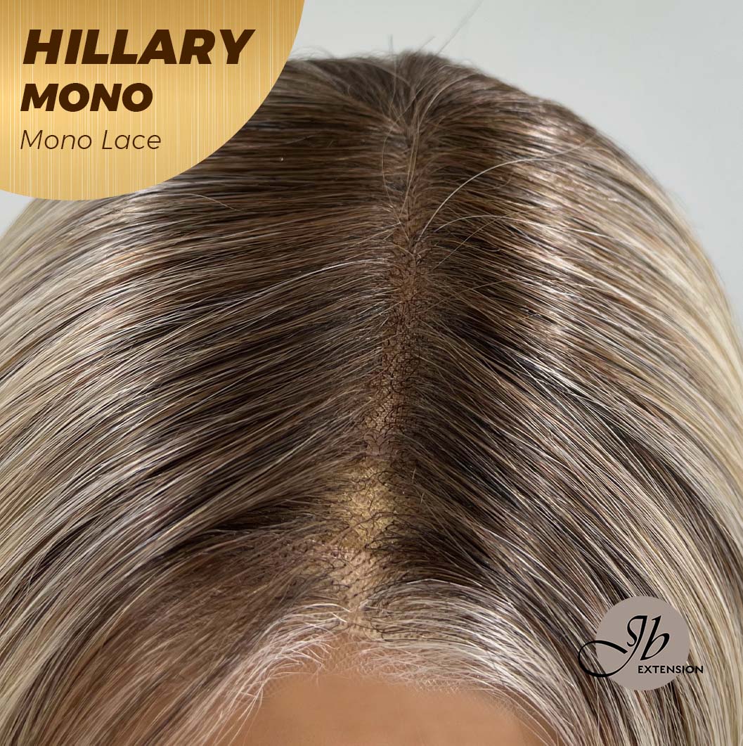 Nichole's Selection - HILLARY MONO Monofilament Handmade Wig 6X5 Full Monofilament Hand Tied Top Wig 16 Inches Blonde With Dark Root Straight Mono Lace Wig With Anti-slip Silicone Strips Glueless Wig Hillary Mono【BENDY EAR TABS】