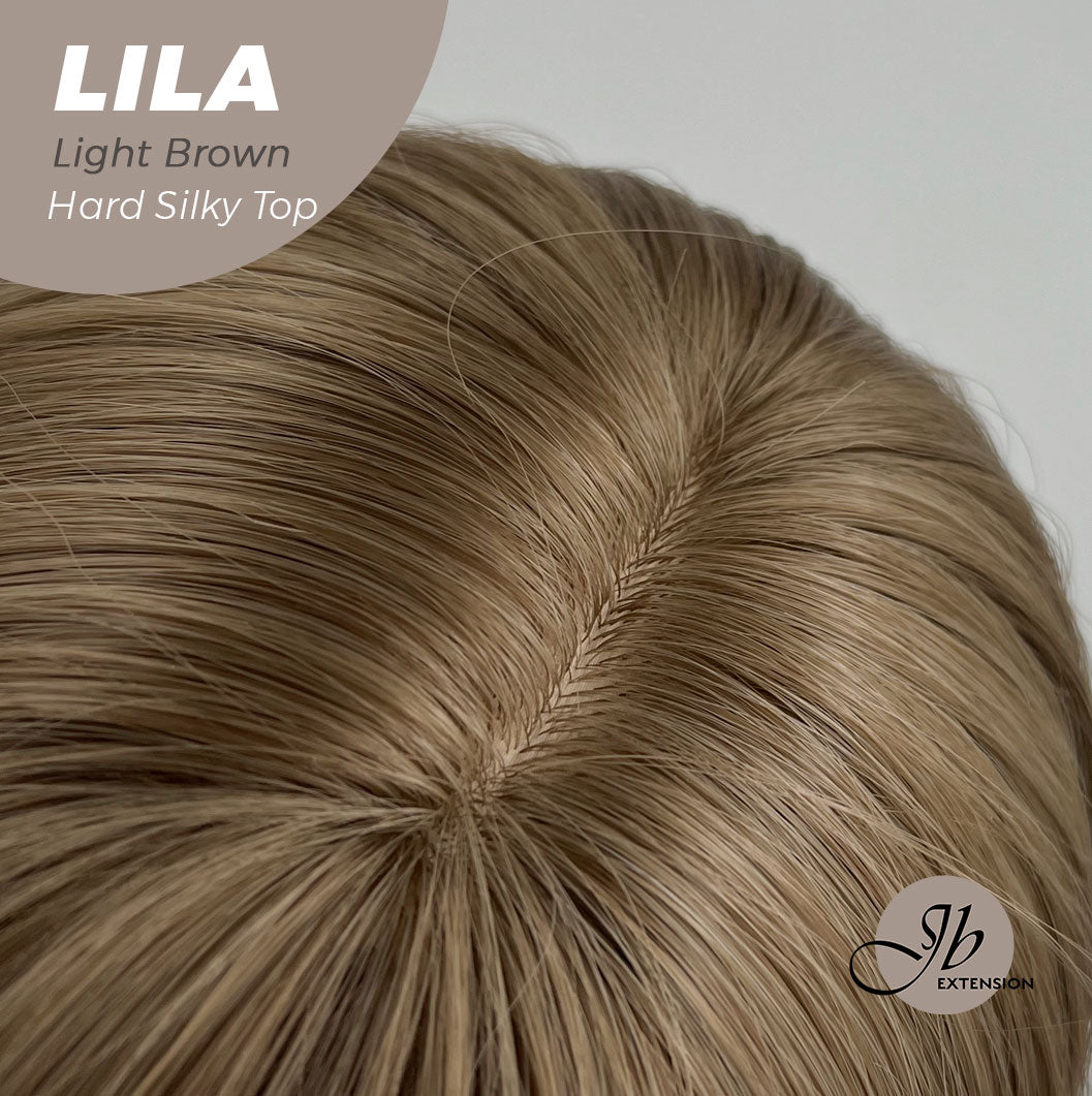 JBEXTENSION 20 Inches Scalpiana Light Brown Wolf Cut 3.5X4 Hard Silky Top Natural Scalp Effect Wig With Bangs LILA LIGHT BROWN