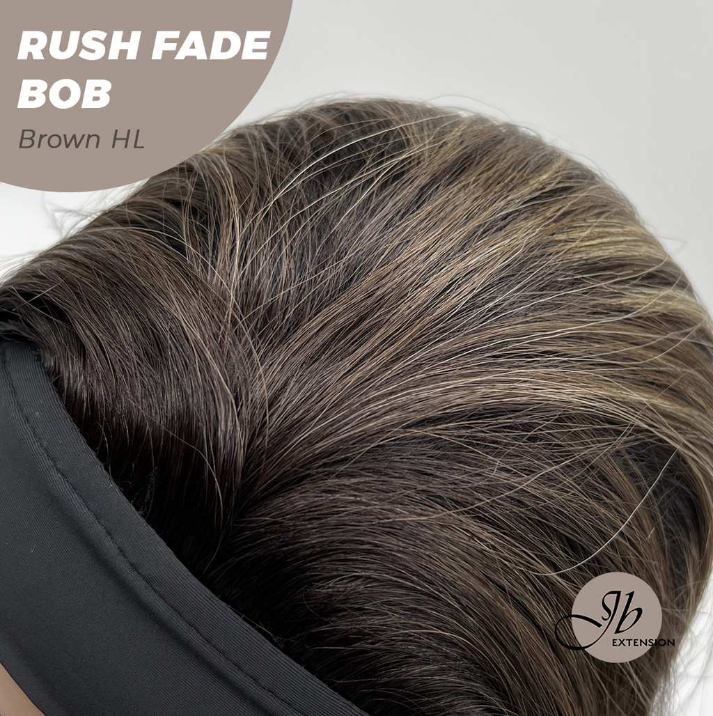 JBEXTENSION 12 Inches Short Hair Brown with Highlight Headband Wig RUSH FADE BOB - BROWN HIGHLIGHT