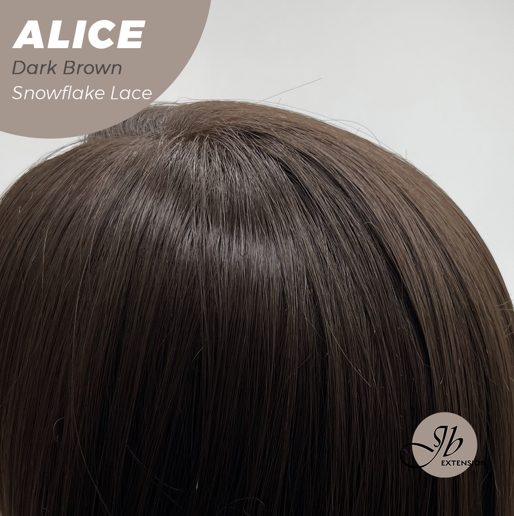 JBEXTENSION 12 Inches Dark Brown Pre-Cut Side Part Snowflake Lace Frontlace Glueless Wig ALICE DARK BROWN【BENDY EAR TABS】- M/L