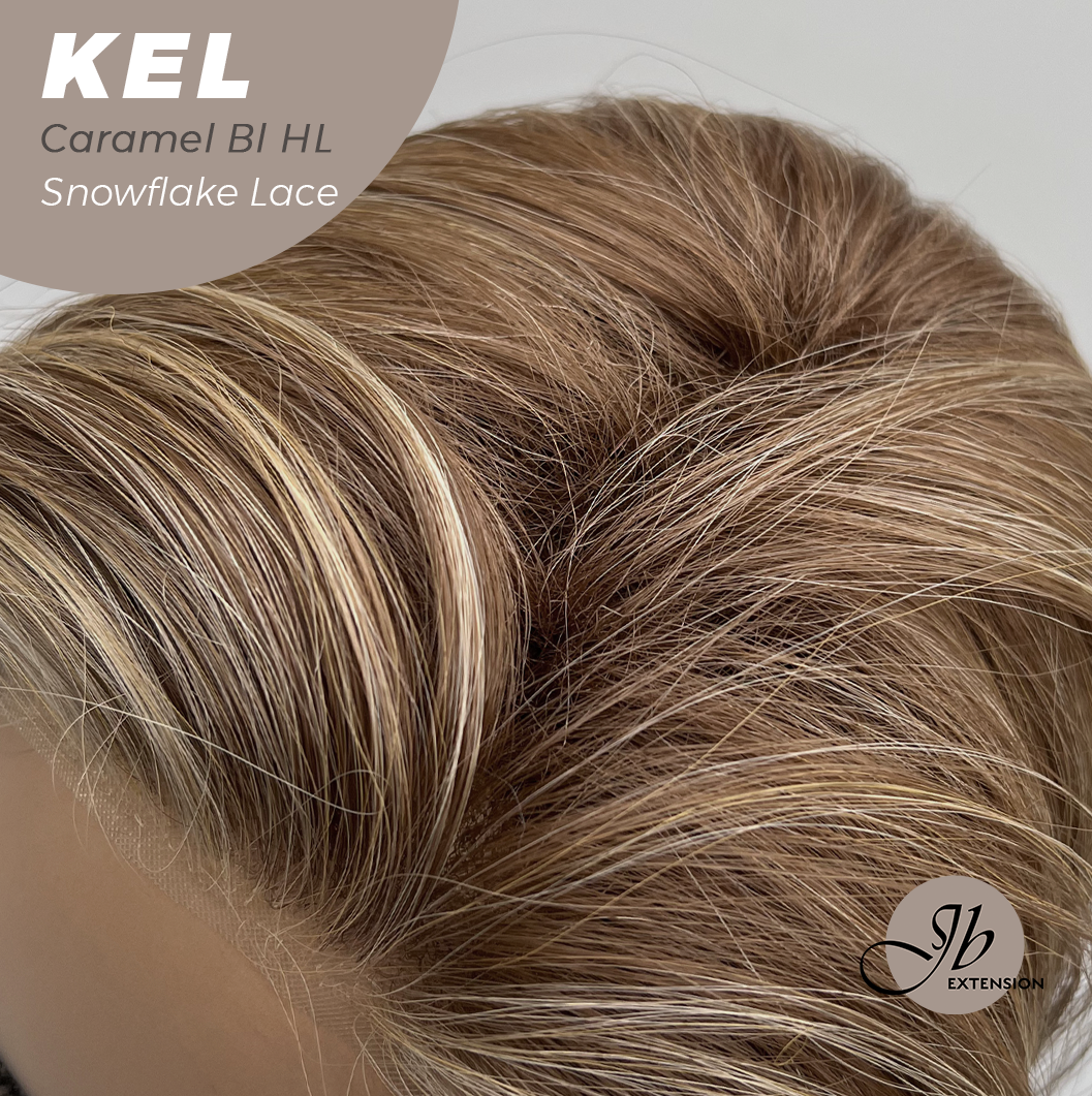 [PRE-ORDER] JBEXTENSION 22 Inches Caramel Blonde Highlight Pre-Cut Snowflake Lace Frontlace Glueless Wig KEL CARAMEL BLONDE HIGHLIGHT【PERMATEASE】【BENDY EAR TABS】