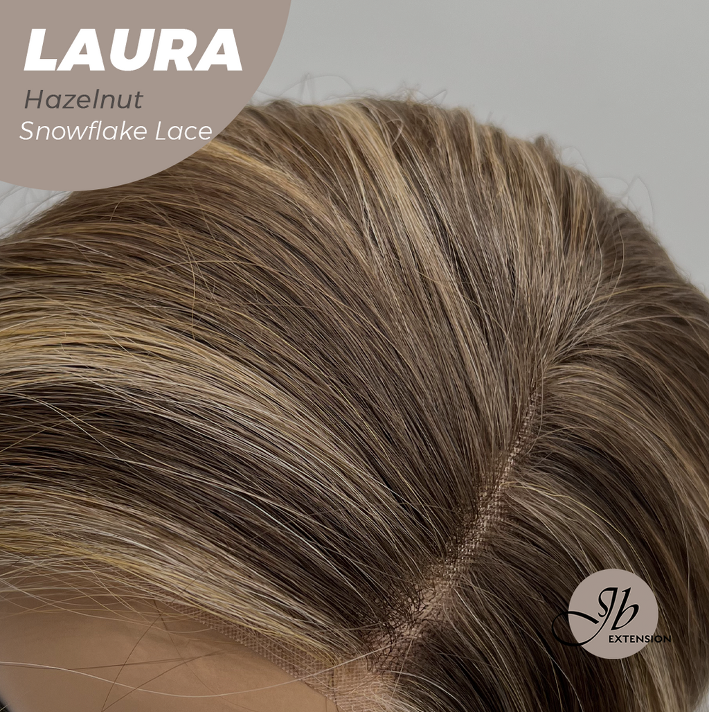 JBEXTENSION 14 Inches Hazelnut Pre-Cut Side Part Snowflake Lace Frontlace Glueless Wig LAURA SNOWFLAKE HAZELNUT【BENDY EAR TABS】- M/L