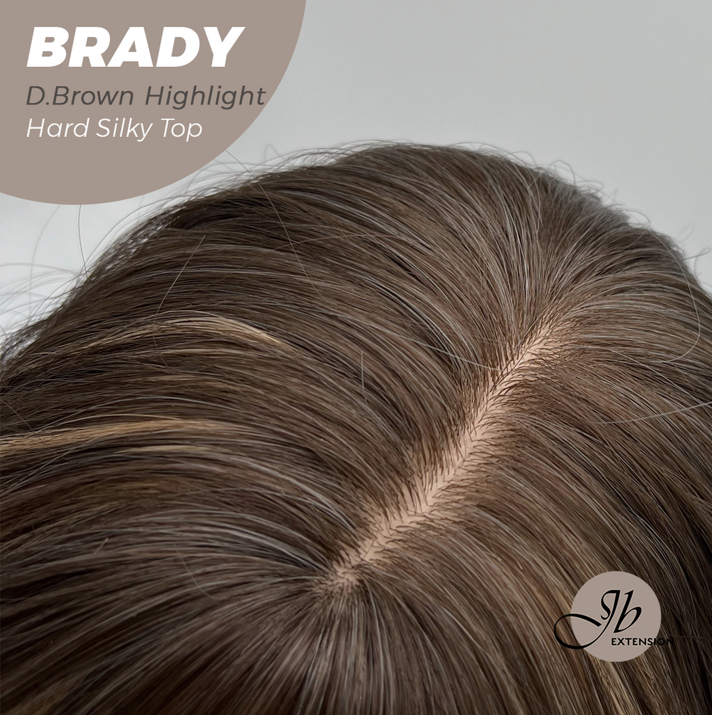 JBEXTENSION 12 Inches Scalpiana Wave Dark Brown with Highlight 3.5X4 Hard Silky Top Natural Scalp Effect Wig with Bang BRADY DARK BROWN HIGHLIGHT