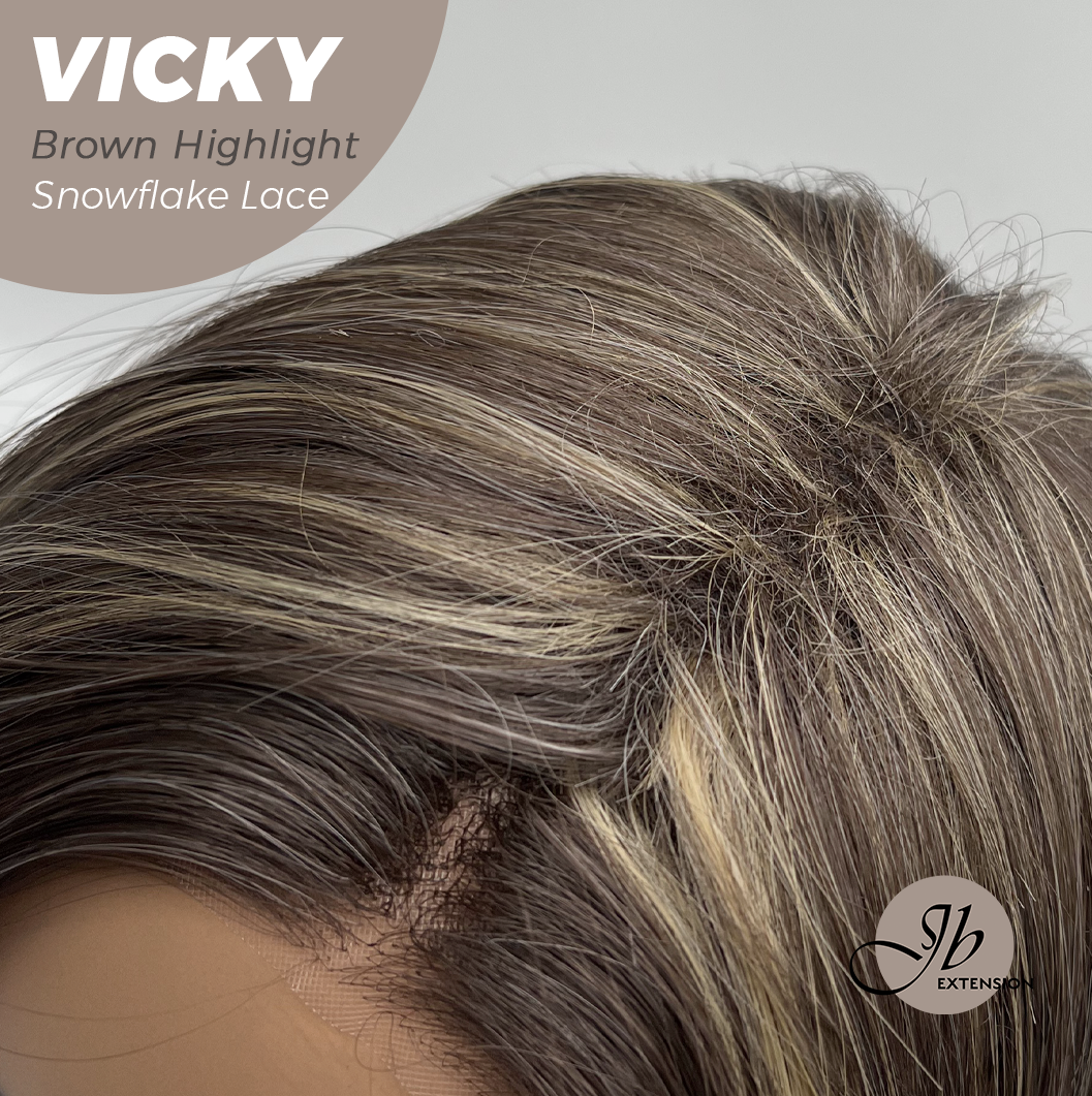 JBEXTENSION 20 Inches Dark Brown with Highlight Pre-Cut Snowflake Lace Frontlace Glueless Wig VICKY BROWN HIGHLIGHT【PERMATEASE】【BENDY EAR TABS】- S/M