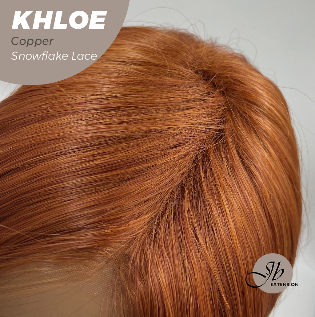 JBEXTENSION 12 Inches Bob Cut Copper Pre-Cut Snowflake Lace Frontlace Glueless Wig KHLOE COPPER【PERMATEASE】【BENDY EAR TABS】