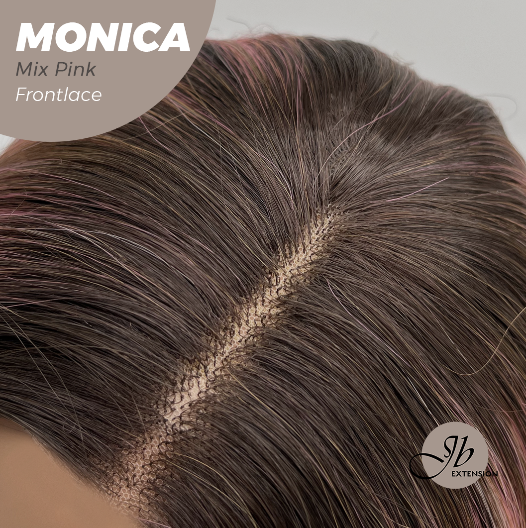 JBEXTENSION 26 Inches Curly Mix Pink Pre-Cut Frontlace Glueless Wig MONICA MIX PINK