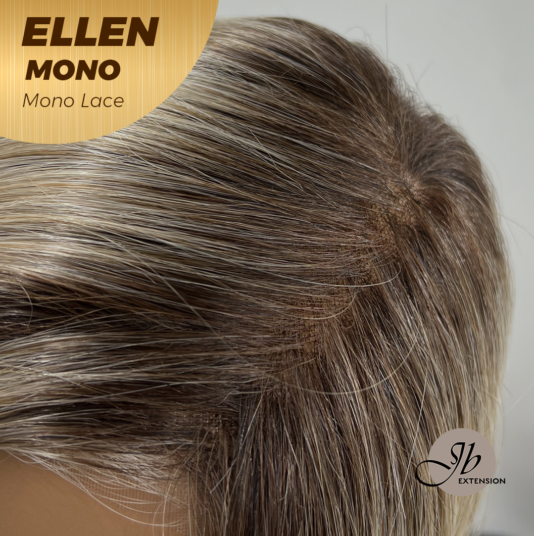 JBEXTENSION ELLEN MONO Full Monofilament Handmade Full Lace Full Hand Tied Wig 12 Inches Blonde Mono Lace Handmade Futura Fiber Wig Glueless Wig ELLEN MONO【BENDY EAR TABS】