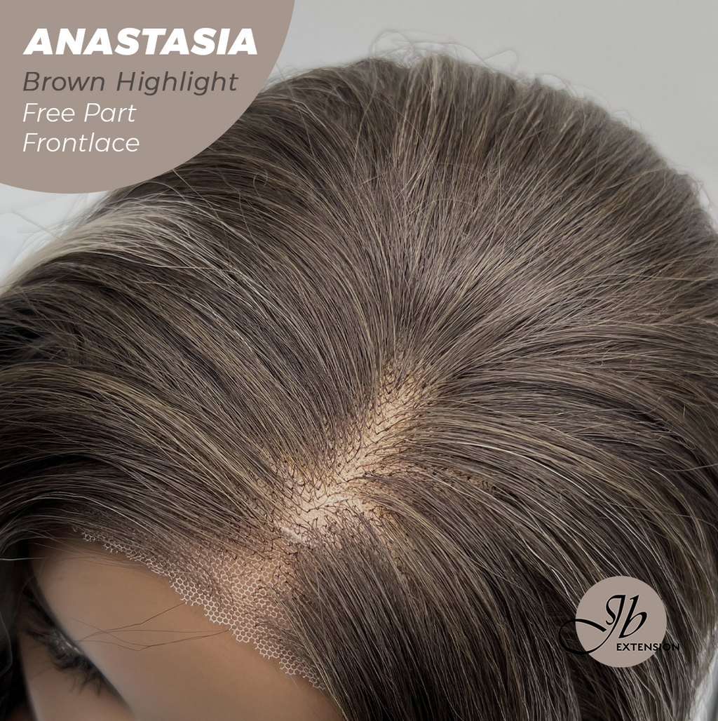 JBEXTENSION 20 Inches Brown Highlight Curly Pre-Cut 13X3 Lace Free Part Frontlace Glueless Wig ANASTASIA BROWN HIGHLIGHT