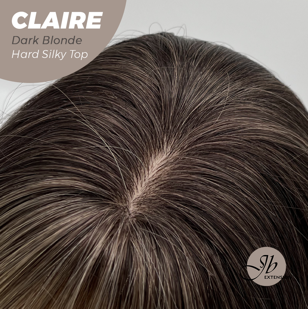 JBEXTENSION 22 Inches Scalpiana Dark Blonde 3.5X4 Hard Silky Top Natural Scalp Effect Women Wig With Bangs CLAIRE SILKY TOP DARK BLONDE