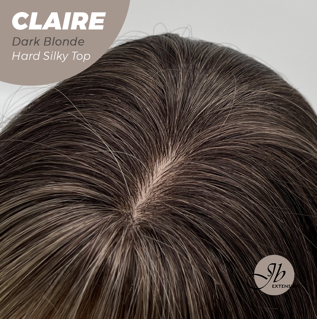 JBEXTENSION 22 Inches Scalpiana Dark Blonde 3.5X4 Hard Silky Top Natural Scalp Effect Women Wig With Bangs CLAIRE SILKY TOP DARK BLONDE