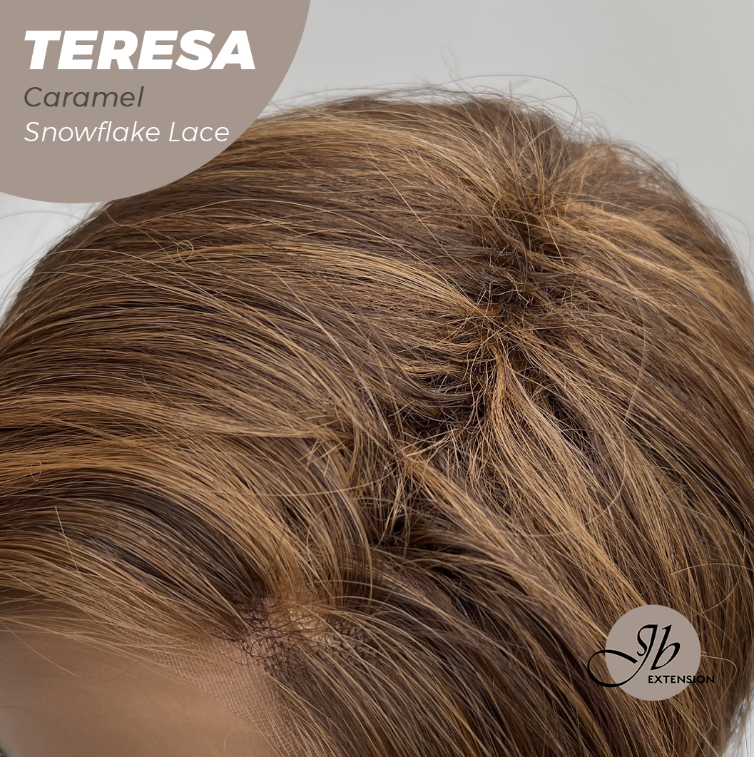 JBEXTENSION 18 Inches Caramel Pre-Cut Snowflake Lace Frontlace Glueless Wig TERESA CARAMEL【PERMATEASE】【BENDY EAR TABS】- M/L