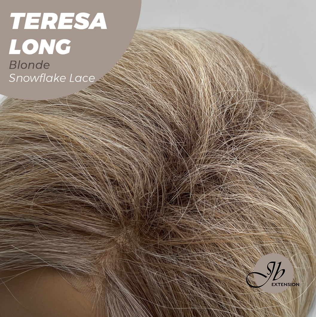 JBEXTENSION 22 Inches Long Blonde Pre-Cut Snowflake Lace Frontlace Glueless Wig TERESA LONG BLONDE【PERMATEASE】【BENDY EAR TABS】- M/L