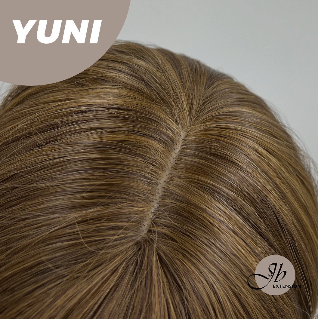 JBEXTENSION 28 Inches Brown With Highlight Curly Wig With Bangs YUNI