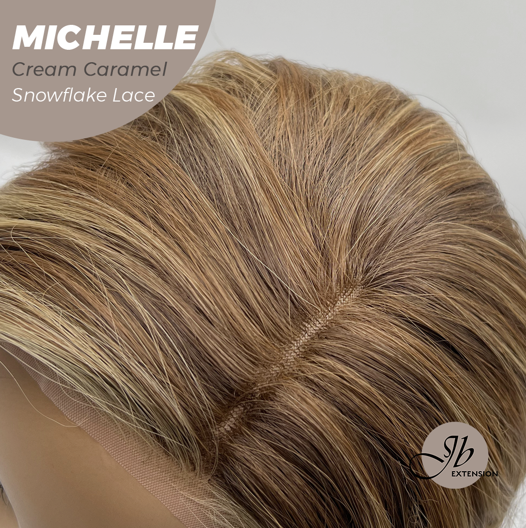 JBEXTENSION 10 Inches Cream Caramel Pre-Cut Side Part Snowflake Lace Frontlace Glueless Wig MICHELLE CREAM CARAMEL【BENDY EAR TABS】- M/L