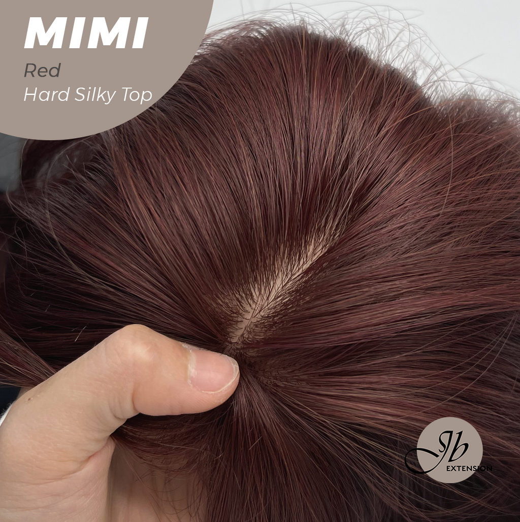 JBEXTENSION 16 Inches Scalpiana 3.5X4 Hard Silky Top Natural Scalp Effect Red Body Wave Wig With Bangs Wig MIMI SILK TOP RED
