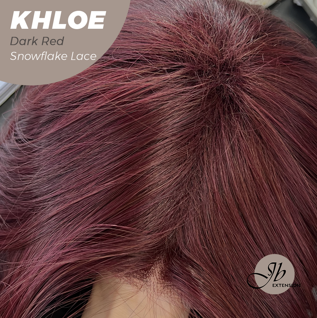 JBEXTENSION 12 Inches Bob Cut Dark Red Pre-Cut Snowflake Lace Frontlace Glueless Wig KHLOE DARK RED【PERMATEASE】【BENDY EAR TABS】- M/L