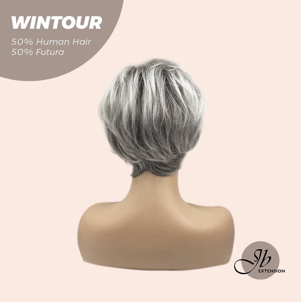 Olivia's Pick-Pixie Cut Silver Half Real Human Hair Half Futura Fiber Fashion Women Wig WINTOUR