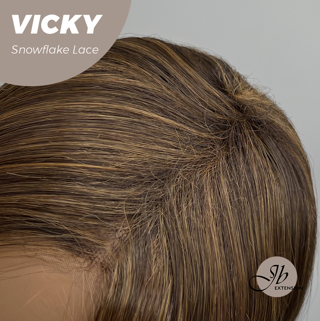 JBEXTENSION 20 Inches Caramel Pre-Cut Snowflake Lace Frontlace Glueless Wig VICKY【PERMATEASE】【BENDY EAR TABS】- S/M