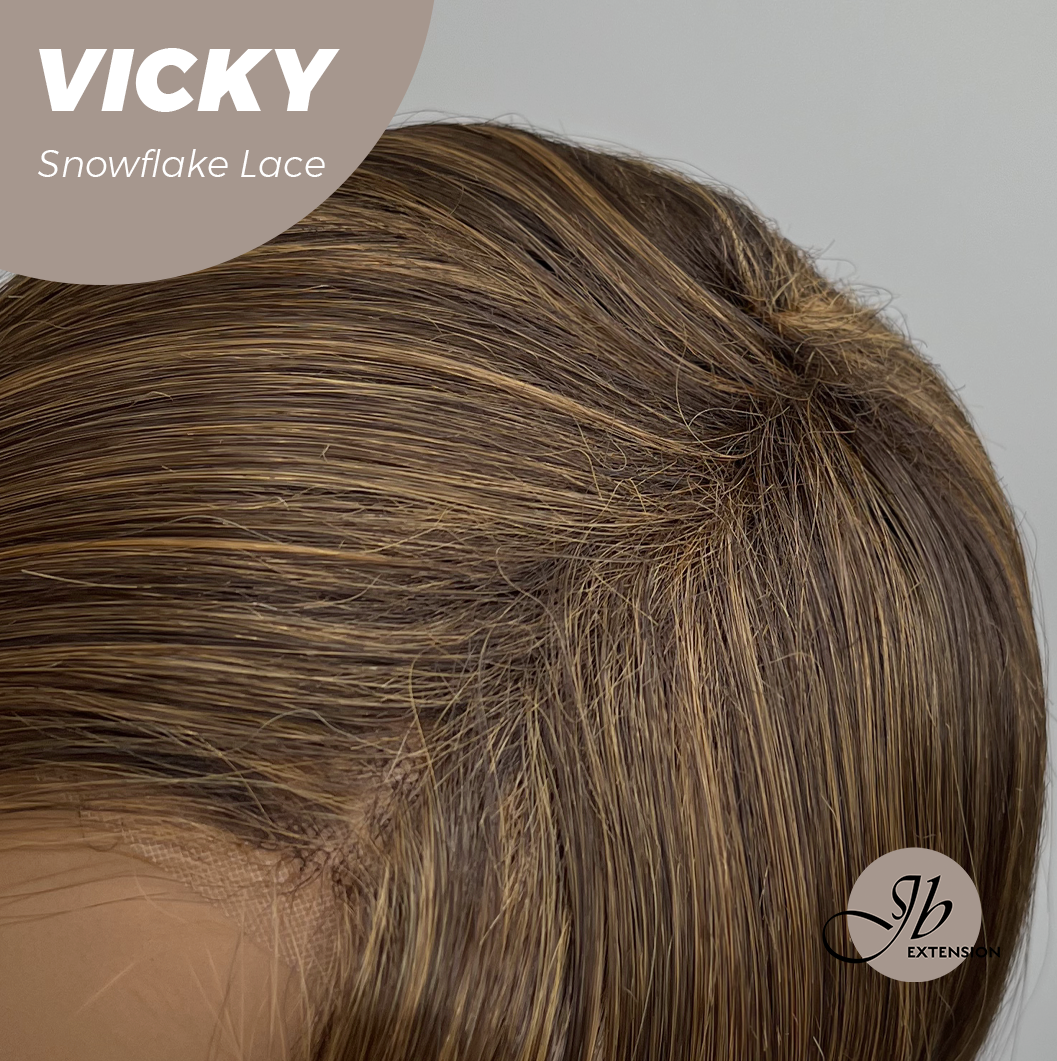 JBEXTENSION 20 Inches Caramel Pre-Cut Snowflake Lace Frontlace Glueless Wig VICKY【PERMATEASE】【BENDY EAR TABS】- S/M