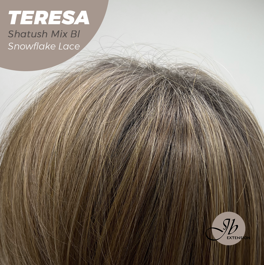 JBEXTENSION 18 Inches Shatush Mix Blonde Pre-Cut Snowflake Lace Frontlace Glueless Wig TERESA SHATUSH MIX BLONDE【PERMATEASE】【BENDY EAR TABS】- S/M