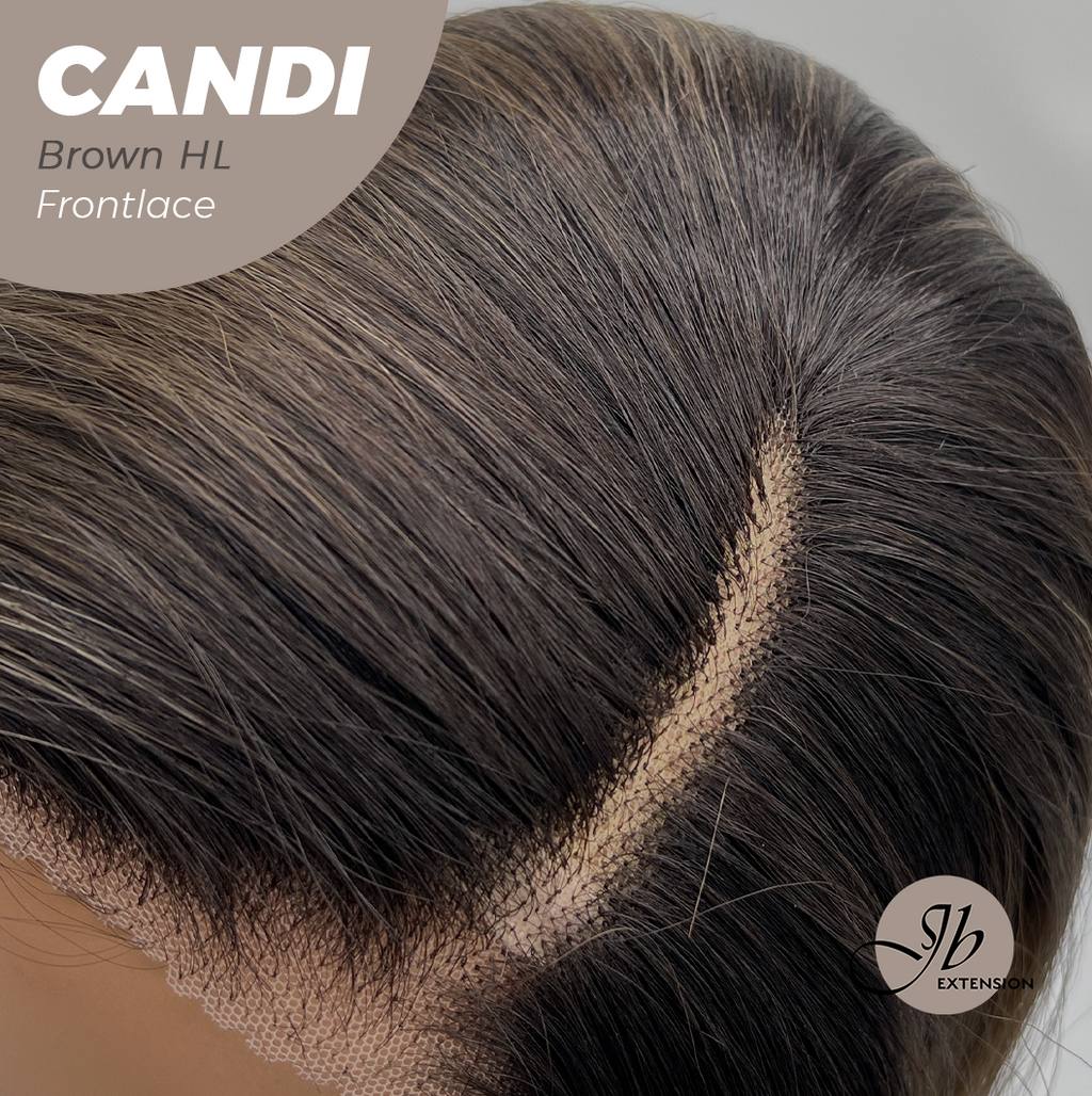 JBEXTENSION 20 Inches Brown Highlight Pre-Cut Side Part Frontlace Glueless Wig CANDI BROWN HIGHLIGHT