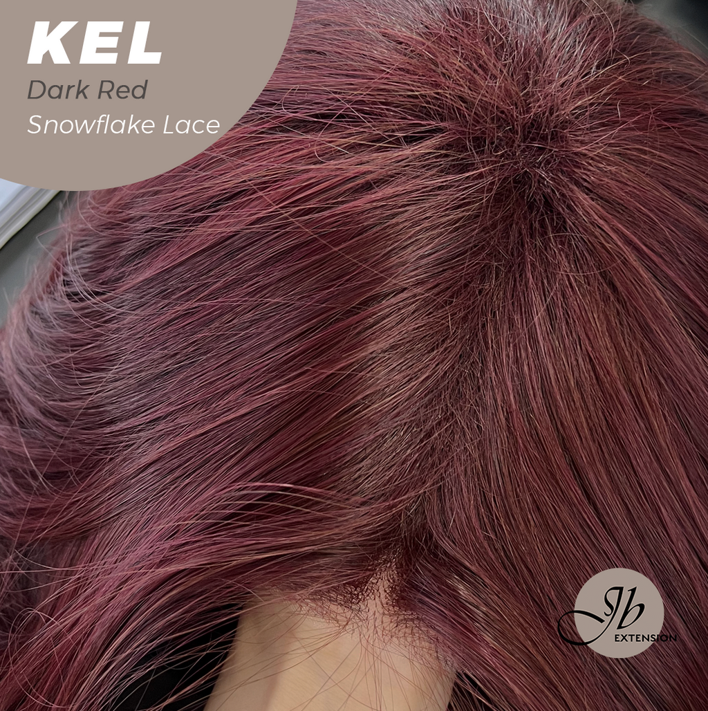 JBEXTENSION 22 Inches Dark Red Pre-Cut Snowflake Lace Frontlace Glueless Wig KEL DARK RED【PERMATEASE】【BENDY EAR TABS】- M/L