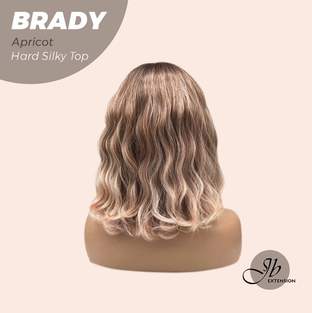 JBEXTENSION 12 Inches Scalpiana Wave Apricot 3.5X4 Hard Silky Top Natural Scalp Effect Wig with Bang BRADY APRICOT
