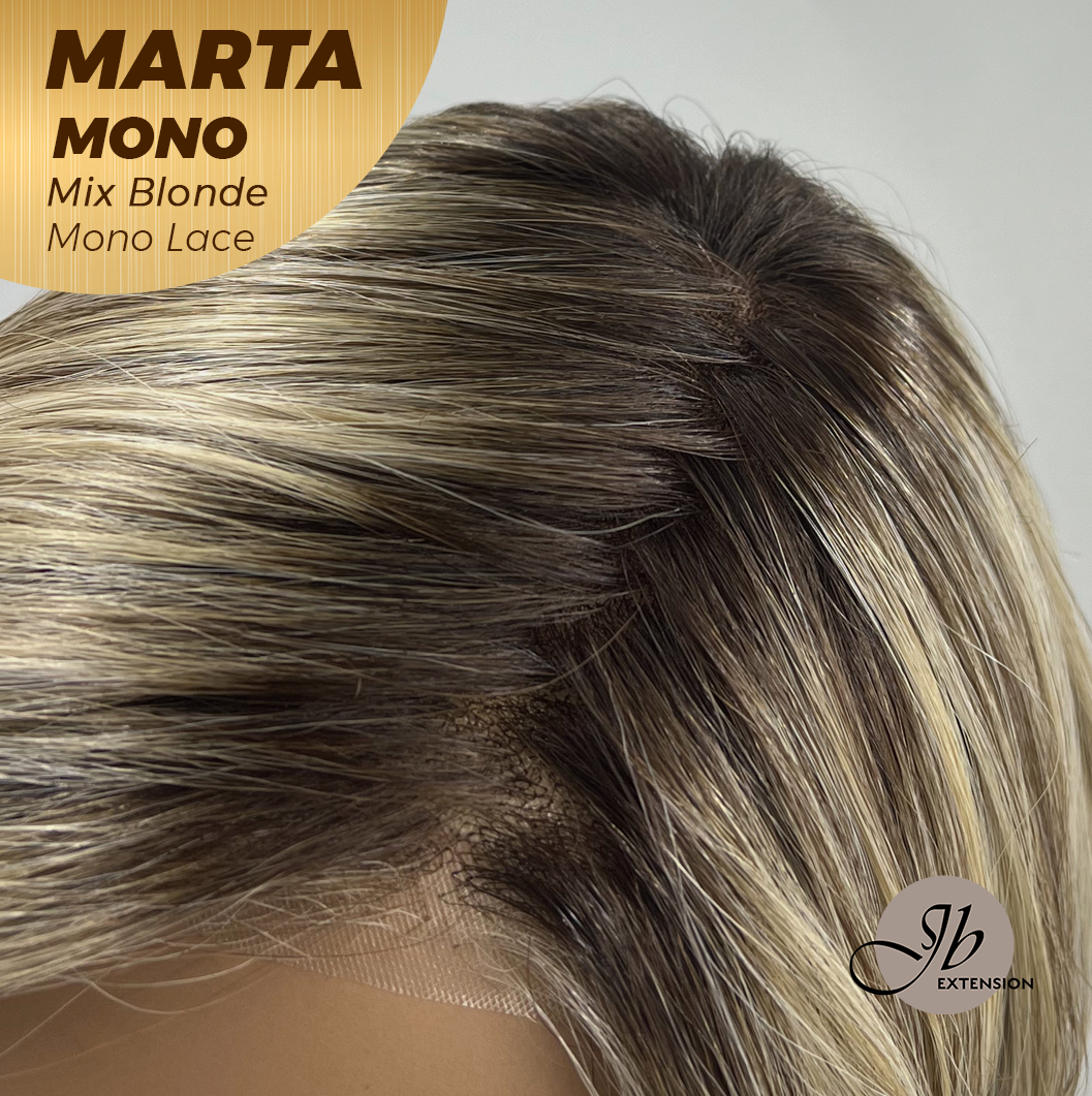JBEXTENSION MARTA MONO MIX BLONDE Monofilament Handmade Wig 6X5 Full Monofilament Hand Tied Top Wig 10 Inches Mix Blonde Mono Lace Handmade Futura Fiber Wig With Anti-slip Silicone Strips Glueless Wig MARTA MONO MIX BLONDE【BENDY EAR TABS】