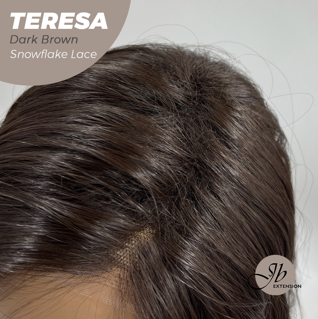 JBEXTENSION 18 Inches Dark Brown Pre-Cut Snowflake Lace Frontlace Glueless Wig TERESA【PERMATEASE】【BENDY EAR TABS】-M/L