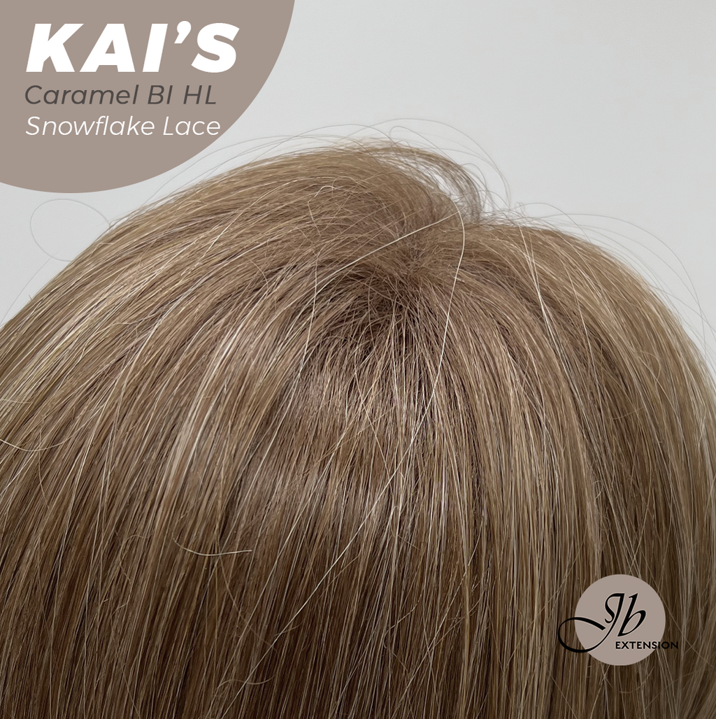 JBEXTENSION 18 Inches Caramel Blonde Highlight Pre-Cut Snowflake Lace Frontlace Glueless Wig KAI'S CARAMEL BLONDE HIGHLIGHT【PERMATEASE】【BENDY EAR TABS】
