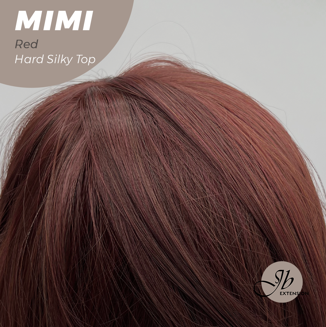 JBEXTENSION 16 Inches Scalpiana 3.5X4 Hard Silky Top Natural Scalp Effect Red Body Wave Wig With Bangs Wig MIMI SILK TOP RED