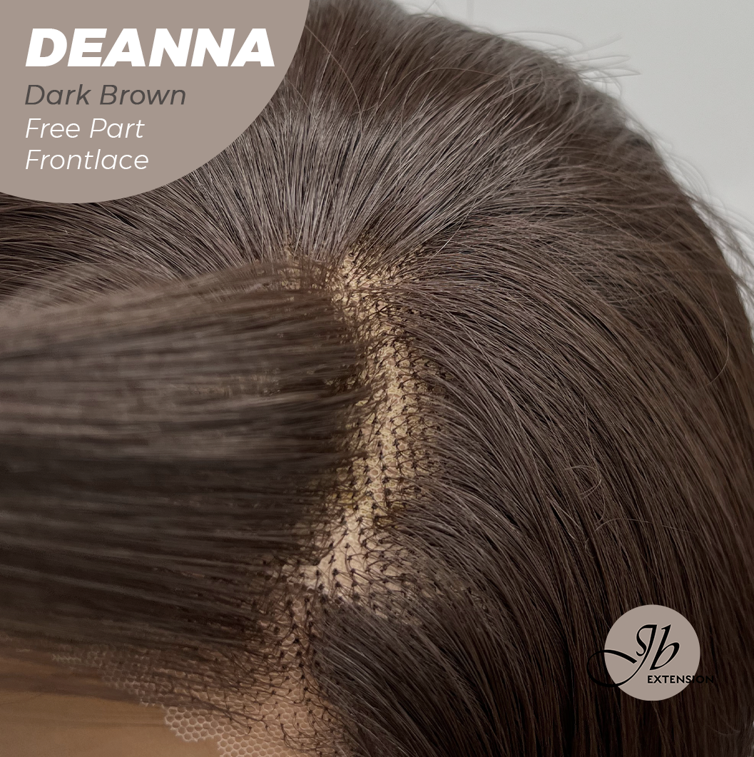 JBEXTENSION 28 Inches Long Dark Brown Curly Pre-Cut Free Part Frontlace Glueless Wig DEANNA DARK BROWN