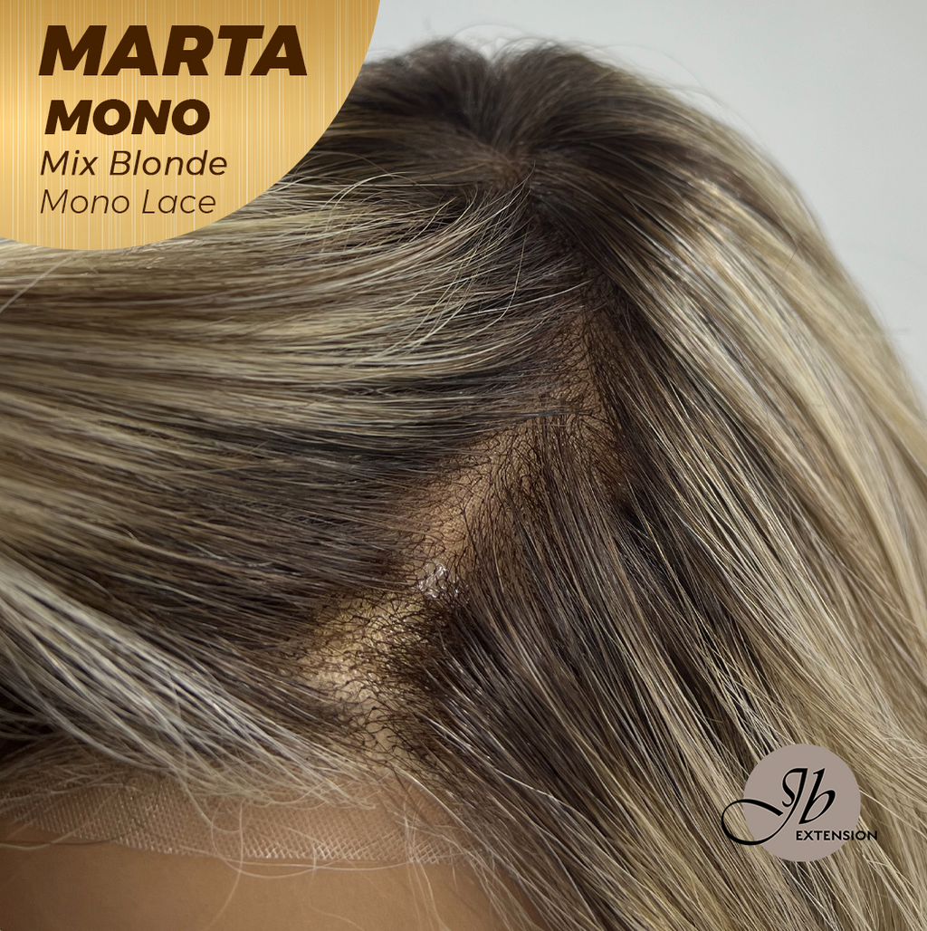 JBEXTENSION MARTA MONO MIX BLONDE Monofilament Handmade Wig 6X5 Full Monofilament Hand Tied Top Wig 10 Inches Mix Blonde Mono Lace Handmade Futura Fiber Wig With Anti-slip Silicone Strips Glueless Wig MARTA MONO MIX BLONDE【BENDY EAR TABS】