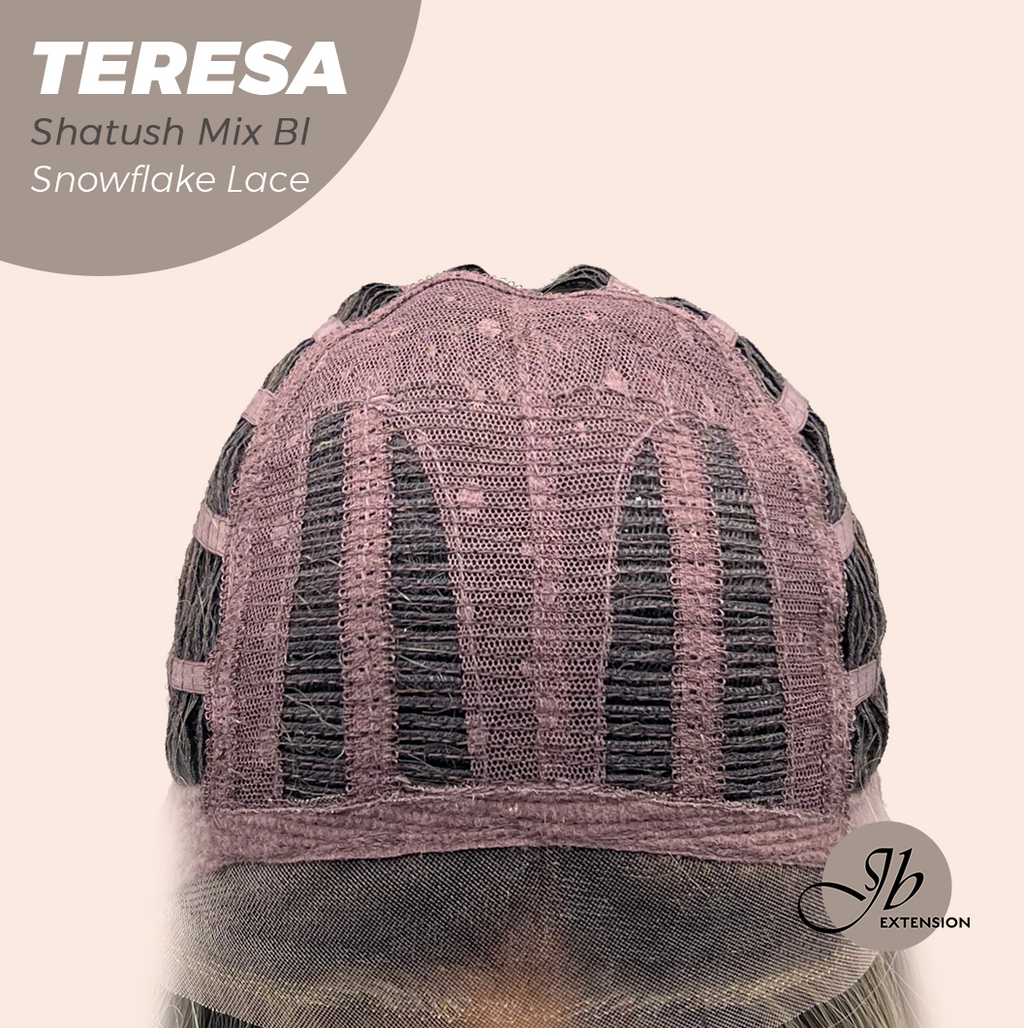 JBEXTENSION 18 Inches Shatush Mix Blonde Pre-Cut Snowflake Lace Frontlace Glueless Wig TERESA SHATUSH MIX BLONDE【PERMATEASE】【BENDY EAR TABS】- S/M